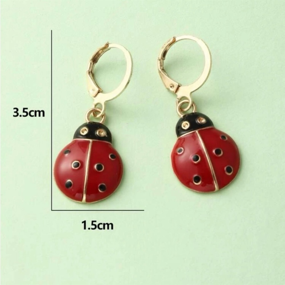 Red Ladybug Drop Earrings - Picture 4 of 8
